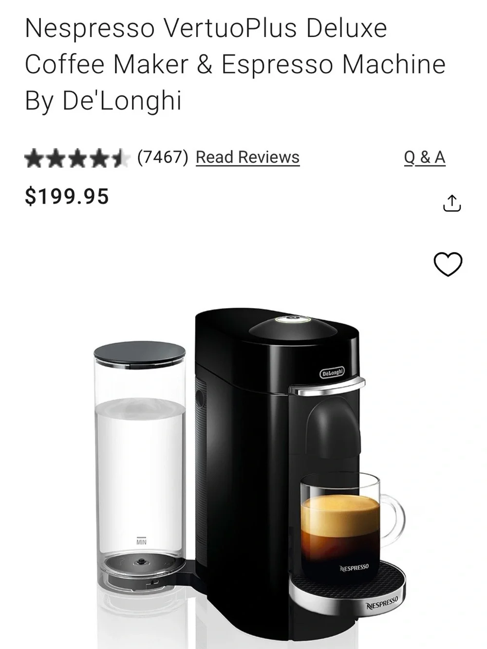 NEW Nespresso LARGE WATER TANK ONLY for Vertuo Plus Deluxe Titan